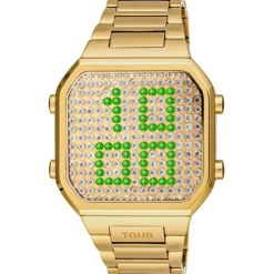 Digital Watch with gold-colored IPG steel bracelet and case with LEDs D-BEAR