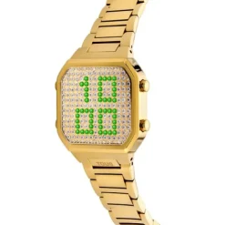 Digital Watch with gold-colored IPG steel bracelet and case with LEDs D-BEAR