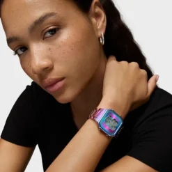 Digital Watch with iridescent IP steel bracelet D-BEAR