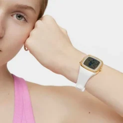 Digital Watch with white silicone strap and gold-colored IPG steel case TOUS B-Time
