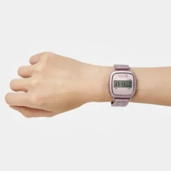 D-Logo Digital watch with mauve steel strap