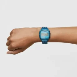 D-Logo Digital watch with blue steel strap