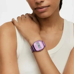 D-Logo Digital watch with fuchsia steel strap