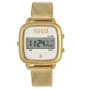 D-Logo New Digital watch with gold-colored IPG steel strap