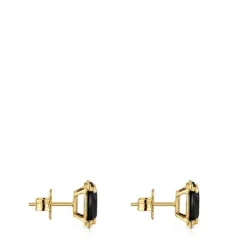 Earrings with 18kt gold plating over silver and onyx Cachito Mío