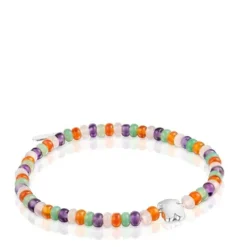 Elastic Bracelet with gemstones and a silver bear motif Bold Motif