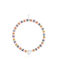 Elastic Bracelet with gemstones and a silver bear motif Bold Motif
