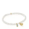 Elastic Bracelet with gold plating over silver, cultured pearl and topaz Bold Bear