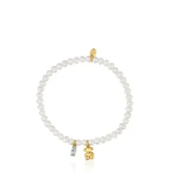 Elastic Bracelet with gold plating over silver, cultured pearl and topaz Bold Bear