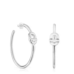 Extra-long silver Hoop earrings with motif TOUS MANIFESTO