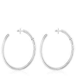 Extra-long silver Hoop earrings with motif TOUS MANIFESTO