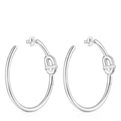Extra-long silver Hoop earrings with motif TOUS MANIFESTO