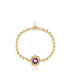 Flower chain Bracelet with 18kt gold plating over silver and amethyst Sugar Party