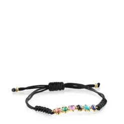 Glory Bracelet in Silver Vermeil with Gemstones and Black Cord