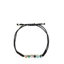 Glory Bracelet in Silver Vermeil with Gemstones and Black Cord