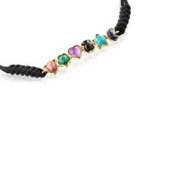 Glory Bracelet in Silver Vermeil with Gemstones and Black Cord