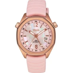 gmt automatic Watch with pink silicone strap, rose-colored IPRG steel case and mother-of-pearl face TOUS Now