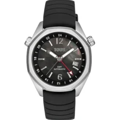 gmt automatic Watch with black silicone strap, steel case and mother-of-pearl face TOUS Now.