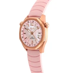 gmt automatic Watch with pink silicone strap, rose-colored IPRG steel case and mother-of-pearl face TOUS Now