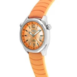 gmt automatic Watch with salmon-colored silicone strap, steel case and mother-of-pearl face TOUS Now