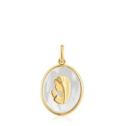 Gold and mother-of-pearl virgin Medallion pendant Devotion