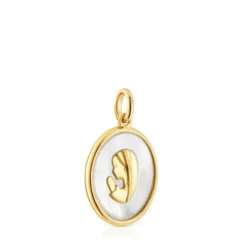 Gold and mother-of-pearl virgin Medallion pendant Devotion