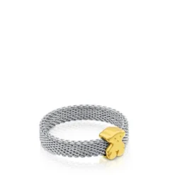 Gold and Steel Icon Mesh Ring