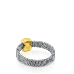 Gold and Steel Icon Mesh Ring