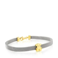 Gold and Steel Mesh Bracelet Bear motif