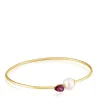 Gold Bangle with rhodolite and cultured pearl Ivette