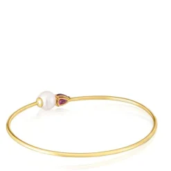 Gold Bangle with rhodolite and cultured pearl Ivette