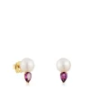 Gold Earrings with rhodolites and cultured pearl Ivette