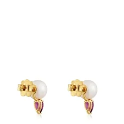 Gold Earrings with rhodolites and cultured pearl Ivette