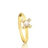 Gold Eklat Ring with four Diamonds and Pearl