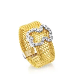 Gold Icon Mesh Ring in Gold with Diamonds