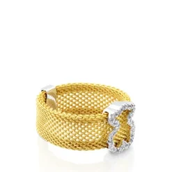 Gold Icon Mesh Ring in Gold with Diamonds