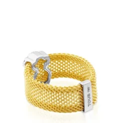 Gold Icon Mesh Ring in Gold with Diamonds