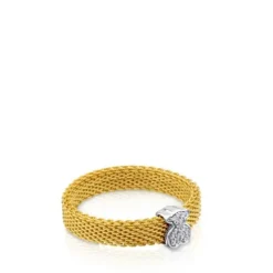 Gold Icon Mesh Ring with Diamonds little Bear motif