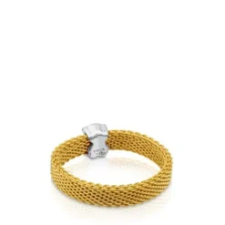 Gold Icon Mesh Ring with Diamonds little Bear motif