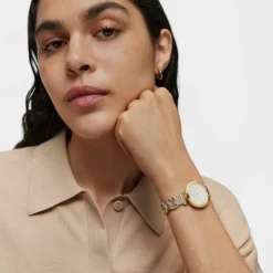 Gold IP Steel Icon Charms Watch with Mother-of-pearl
