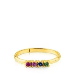 Gold Lio Ring with Ruby, pink & blue Sapphire, Amethyst and Tsavorite