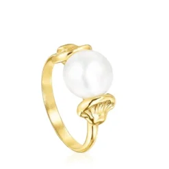 Gold Oceaan shell Ring with pearl