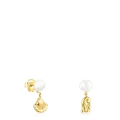 Gold Oceaan shell-anemone Earrings with pearls