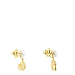 Gold Oceaan shell-anemone Earrings with pearls