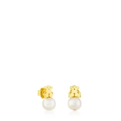 Gold Puppies Earrings with Pearls and Bear motif