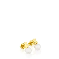 Gold Puppies Earrings with Pearls and Bear motif
