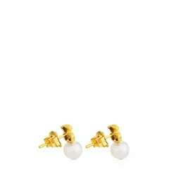 Gold Puppies Earrings with Pearls and Bear motif