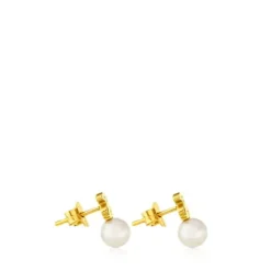 Gold Puppies Earrings with Pearls and Bear motif