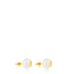 Gold Rosa d'Abril Earrings with Pearl