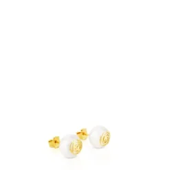 Gold Rosa d'Abril Earrings with Pearl